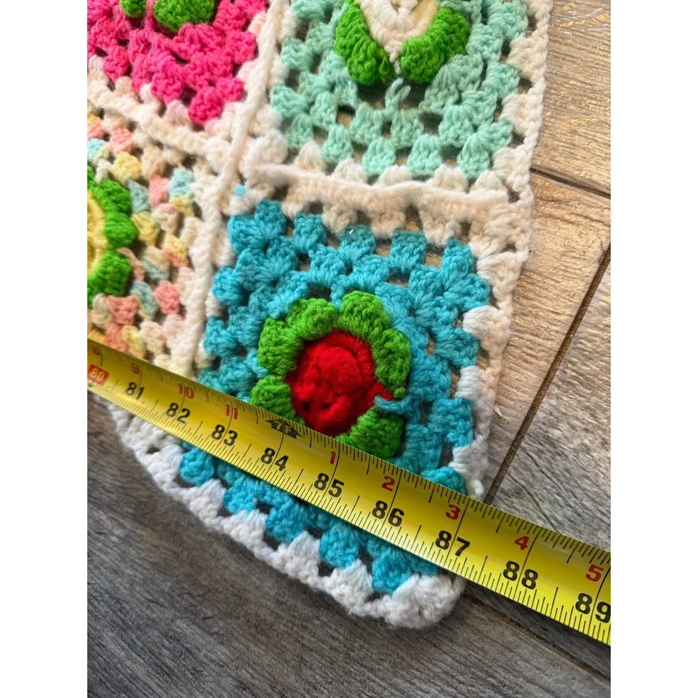 Crochet Granny Square Blanket Quilt Floral Retro Afghan Rainbow Throw Handmade